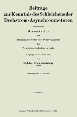 Cover of Beitrage Zur Kenntnis Des Schleichens Der Drehstrom-Asynchronmotoren