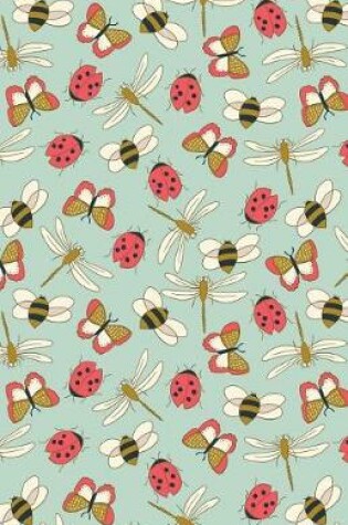 Cover of Journal Notebook Dragonflies, Bees and Ladybugs Pattern - Green