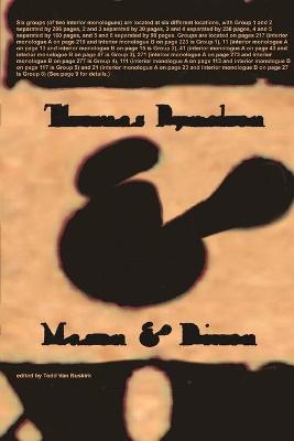 Book cover for Six groups (of two interior monologues) are located at six different locations, with Group 1 and 2 separated by 206 pages, 2 and 3 separated by 30 pages, 3 and 4 separated by 230 pages, 4 and 5 separated by 160 pages, and 5 and 6 separated...