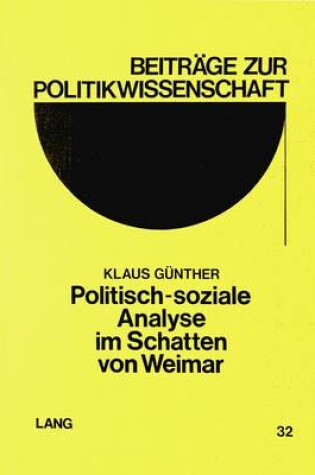 Cover of Politisch-Soziale Analyse Im Schatten Von Weimar