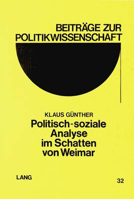 Book cover for Politisch-Soziale Analyse Im Schatten Von Weimar