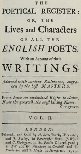 Book cover for Poetical Register or, the Lives and Characters of All the English Poets with an Account of Their Writings