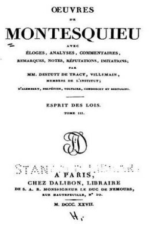 Cover of Oeuvres de Montesquieu - Esprit des Lois - Tome III