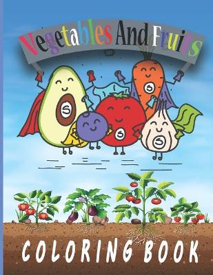Book cover for vegetables and fruits coloring book