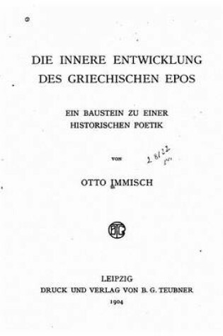 Cover of Die innere Entwicklung des griechischen Epos