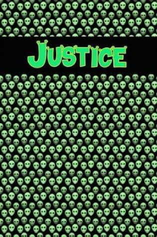 Cover of 120 Page Handwriting Practice Book with Green Alien Cover Justice