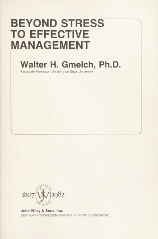 Cover of Beyond Stress to Effective Management