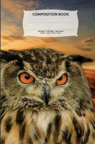 Cover of Wise Owl Sunset Composition Notebook, Wide Ruled