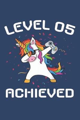 Book cover for Level 5 achieved Notebook, funny dabbing unicorn Gamer birthday gift blank lined journal