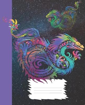Book cover for Bright Purple Rainbow Dragon in a Starry Night Sky Composition Wide-ruled blank line School Notebook