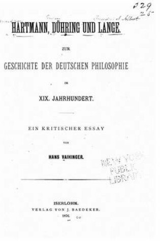 Cover of Hartman, Duhring und Lange Zur Geschichte der deutschen Philosophie im XIX. Jahrhundert