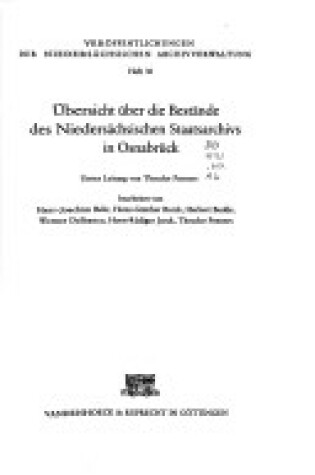 Cover of Ubersicht Uber Die Bestande Des Niedersachsischen Staatsarchivs in Osnabruck