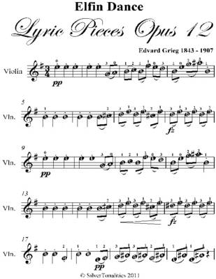 Book cover for Elfin Dance Lyric Pieces Opus 12 Easy Violin Sheet Music