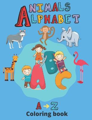 Book cover for coloring book animals and alphabet