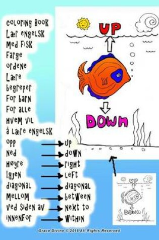 Cover of coloring Book Laer engelsk med fisk farge ordene Laere begreper for barn for alle hvem vil a laere engelsk opp ned hoyre Igjen diagonal mellom ved siden av innenfor