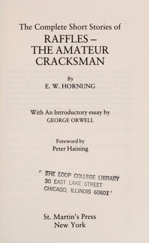 Book cover for Complete Short Stories of Raffles, Amateur Cracksman