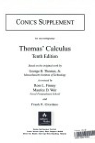 Cover of Conic Sections Supplement for Thomas' Calculus