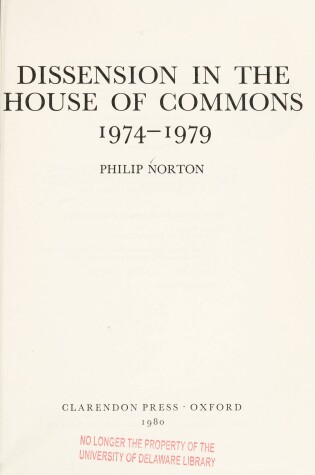 Cover of Dissension in the House of Commons, 1974-79