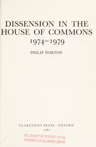Book cover for Dissension in the House of Commons, 1974-79
