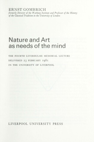 Cover of Nature and Art as Needs of the Mind