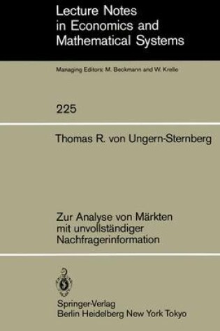 Cover of Zur Analyse von Märkten mit unvollständiger Nachfragerinformation