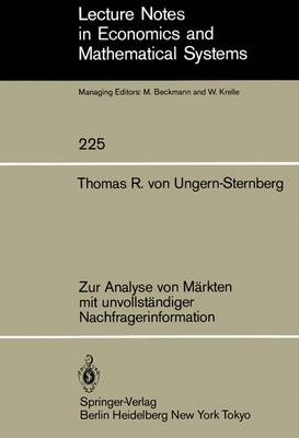 Book cover for Zur Analyse von Märkten mit unvollständiger Nachfragerinformation
