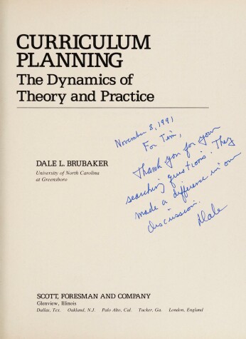 Book cover for Curriculum Planning, the Dynamics of Theory and Practice