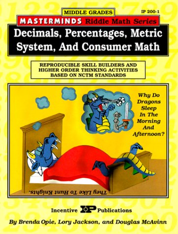 Cover of Masterminds Riddle Math for Middle Grades: Decimals, Percentages, Metric System, and Consumer Math