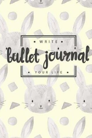 Cover of Bullet Journal Dotted Grid Dated Notebook, Cute Rabbit Bunny Pattern in Yellow Grey Cover