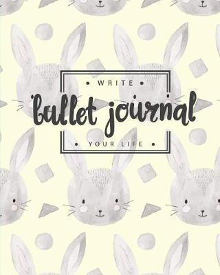 Book cover for Bullet Journal Dotted Grid Dated Notebook, Cute Rabbit Bunny Pattern in Yellow Grey Cover