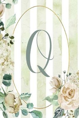 Cover of Notebook 6"x9", Letter Q, Green Stripe Floral Design