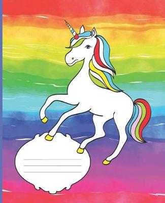 Cover of Cute Unique Water Color Rainbow Unicorn Cover Girl Composition Wide-ruled blank line School Notebooks