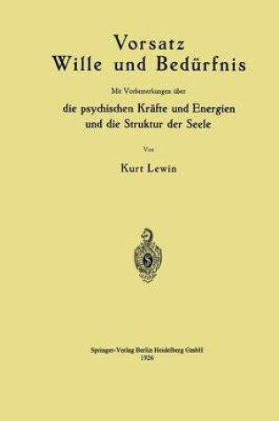 Cover of Vorsatz Wille und Bedürfnis