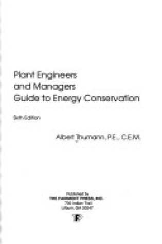 Cover of Plant Engineers and Managers Guide to Energy Conservation