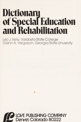 Cover of Dictionary of Special Education and Rehabilitation