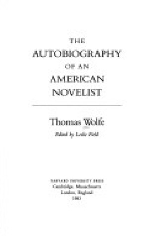 Cover of Wolfe: Autobiography Amer Novelist
