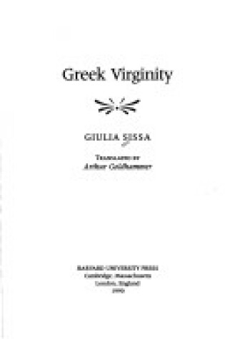 Cover of Greek Virginity