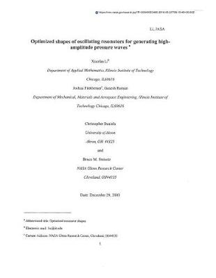 Book cover for Optimized Shapes of Ocsillating Resonators for Generating High-Amplitude Pressure Waves