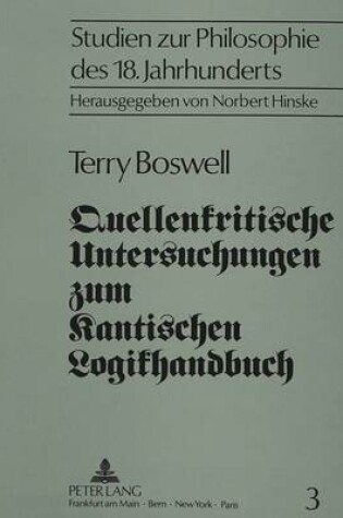 Cover of Quellenkritische Untersuchungen Zum Kantischen Logikhandbuch