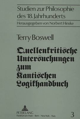 Cover of Quellenkritische Untersuchungen Zum Kantischen Logikhandbuch