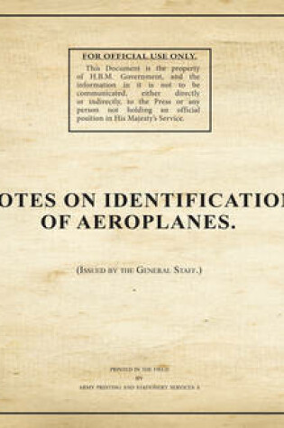 Cover of Notes on Identification of Aeroplanes