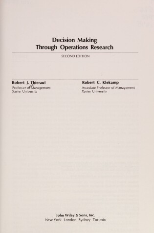 Cover of Decision Making Through Operations Research