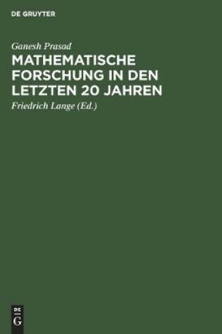 Cover of Mathematische Forschung in Den Letzten 20 Jahren