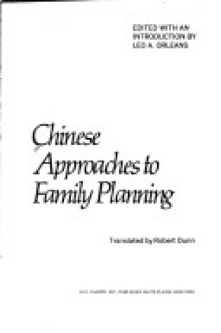 Cover of Chinese Approaches Family Plan