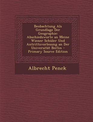 Book cover for Beobachtung ALS Grundlage Der Geographie