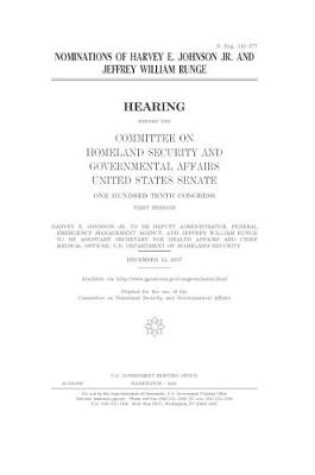 Cover of Nominations of Harvey E. Johnson Jr. and Jeffrey William Runge