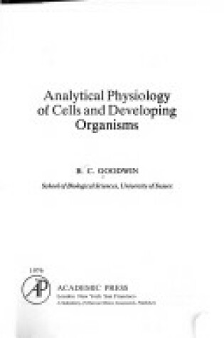 Cover of Analytical Physiology of Cells and Developing Organisms