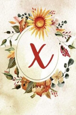 Cover of Notebook 6"x9", Letter X, Orange Green Floral Design