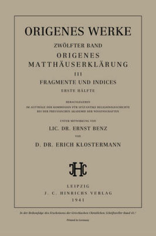 Cover of Werke, Band 12/1, Origenes Matthauserklarung III