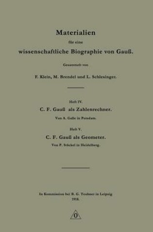 Cover of Materialien Fur Eine Wissenschaftliche Biographie Von Gauss